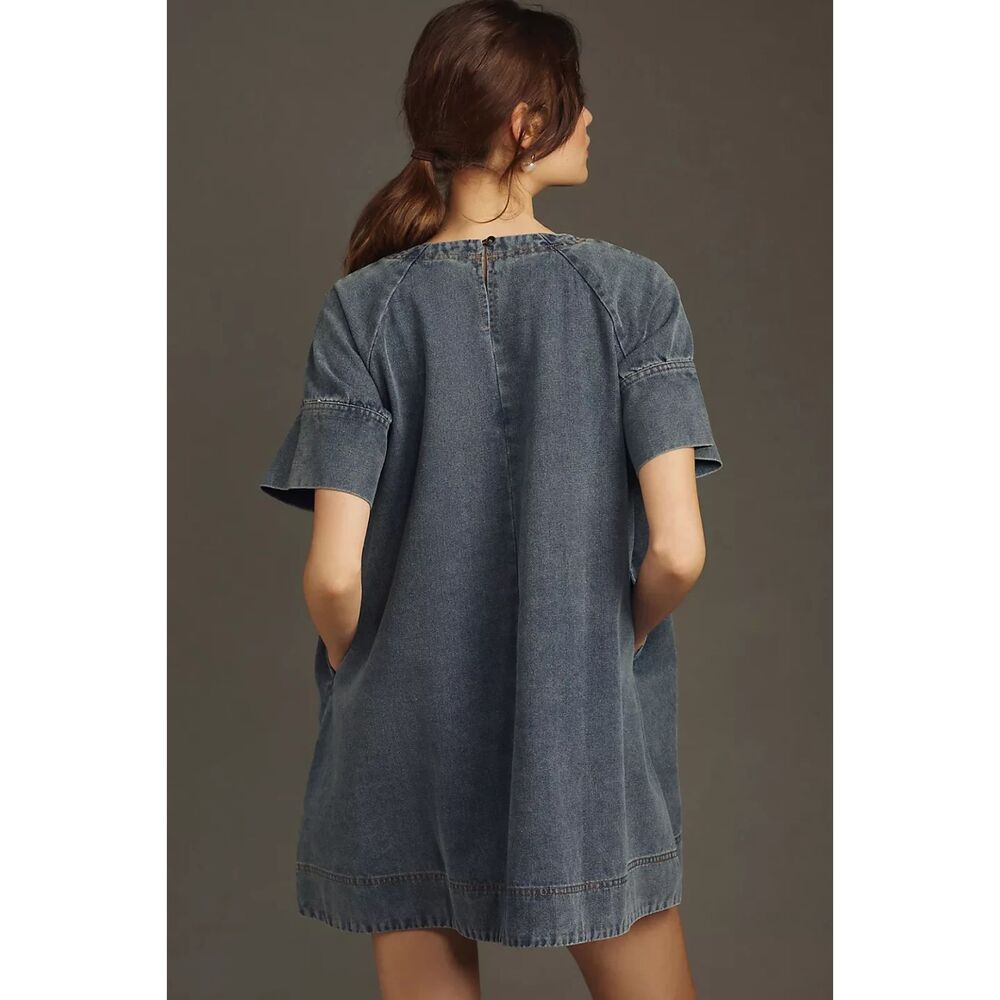 Porridge Denim Shift Dress Small Blue Relaxed A-Line Pocket Casual Boho Coastal - Picture 2 of 11